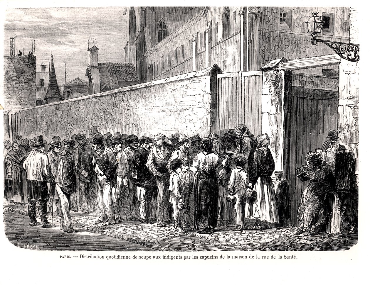 Os capuchinhos da rue de la Sante Distribuindo a sopa diária aos pobres, de Le Monde Illustre, 1860 de French School