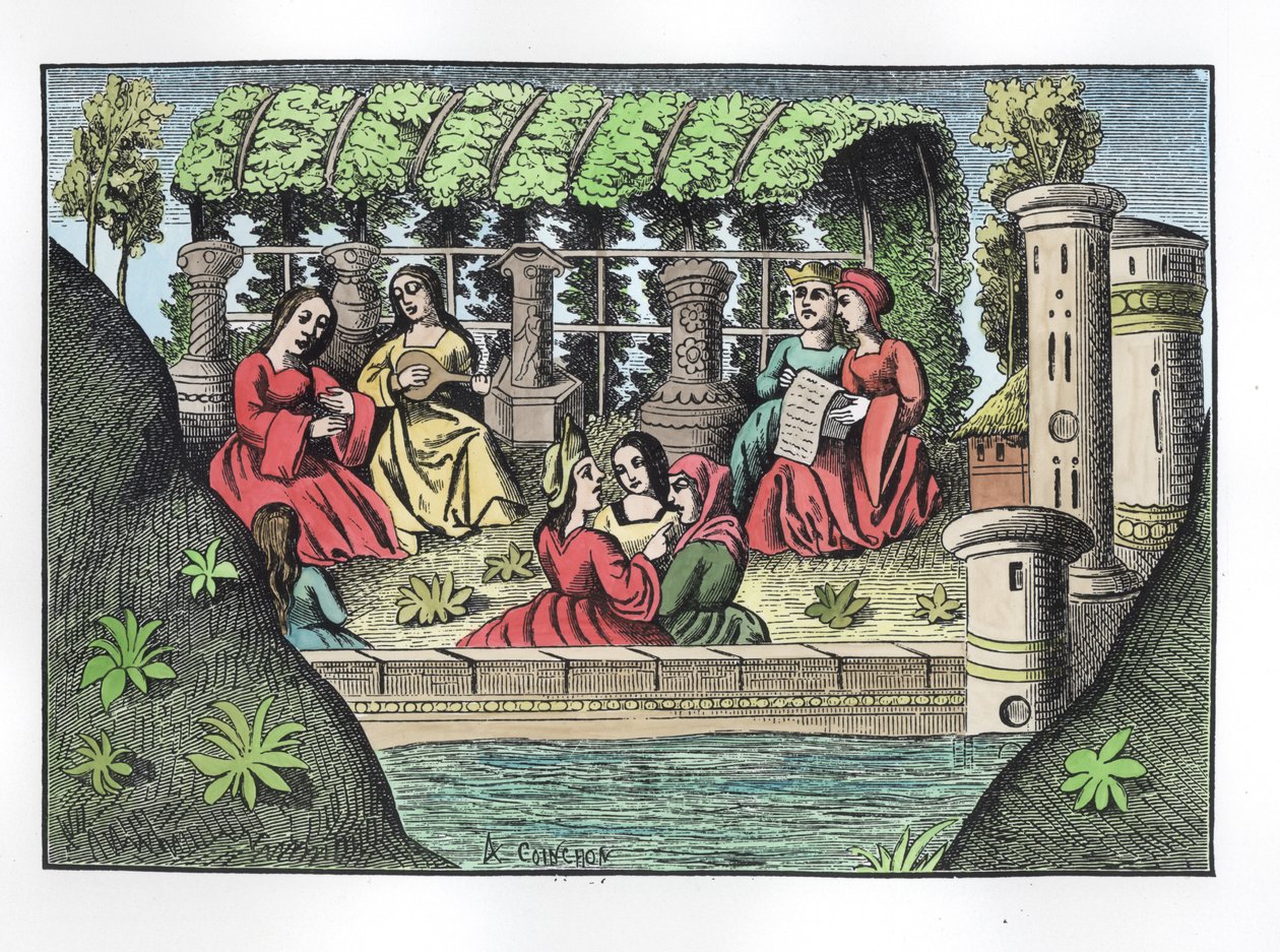O Castelo de Alamond e seus Encantamentos, de As Viagens de Marco Polo, copiado por Albert Coinchon (d.1871) do manuscrito original (posterior coloração) de French School