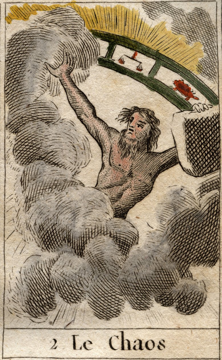 O deus do caos representado com um pedaço de zodíaco. Da "Mitologia da Juventude" de Pierre Blanchard 1803. de French School