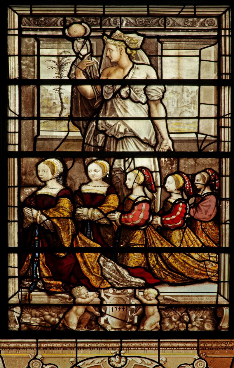 A janela norte da capela: St Agatha com as filhas de Anne de Montmorencys de French School