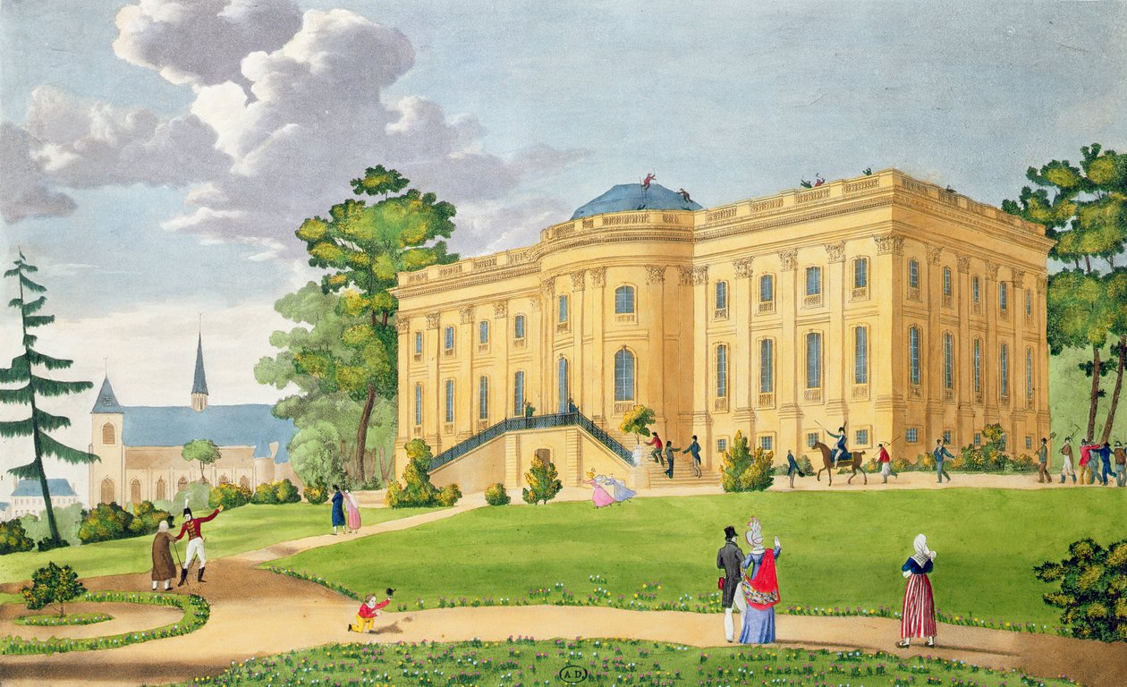 O Chateau de Montmorency, perto de Paris, c.1815-20 (gravura a cores) de French School