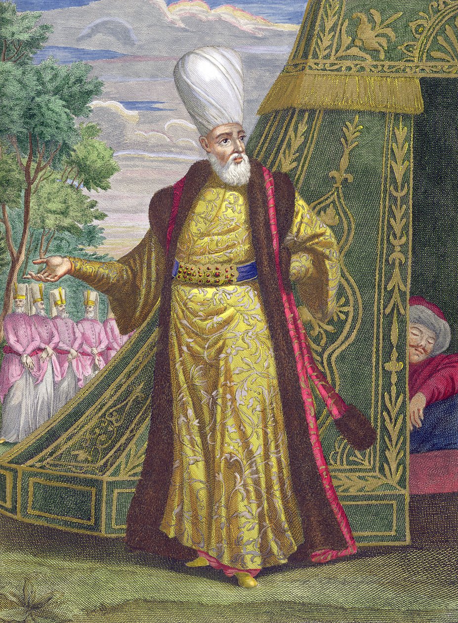O janízaro chefe, da coleção de trajes de Levante, gravada por Gerard Jean Baptiste Scotin (1671-1716) 1707-08 de French School