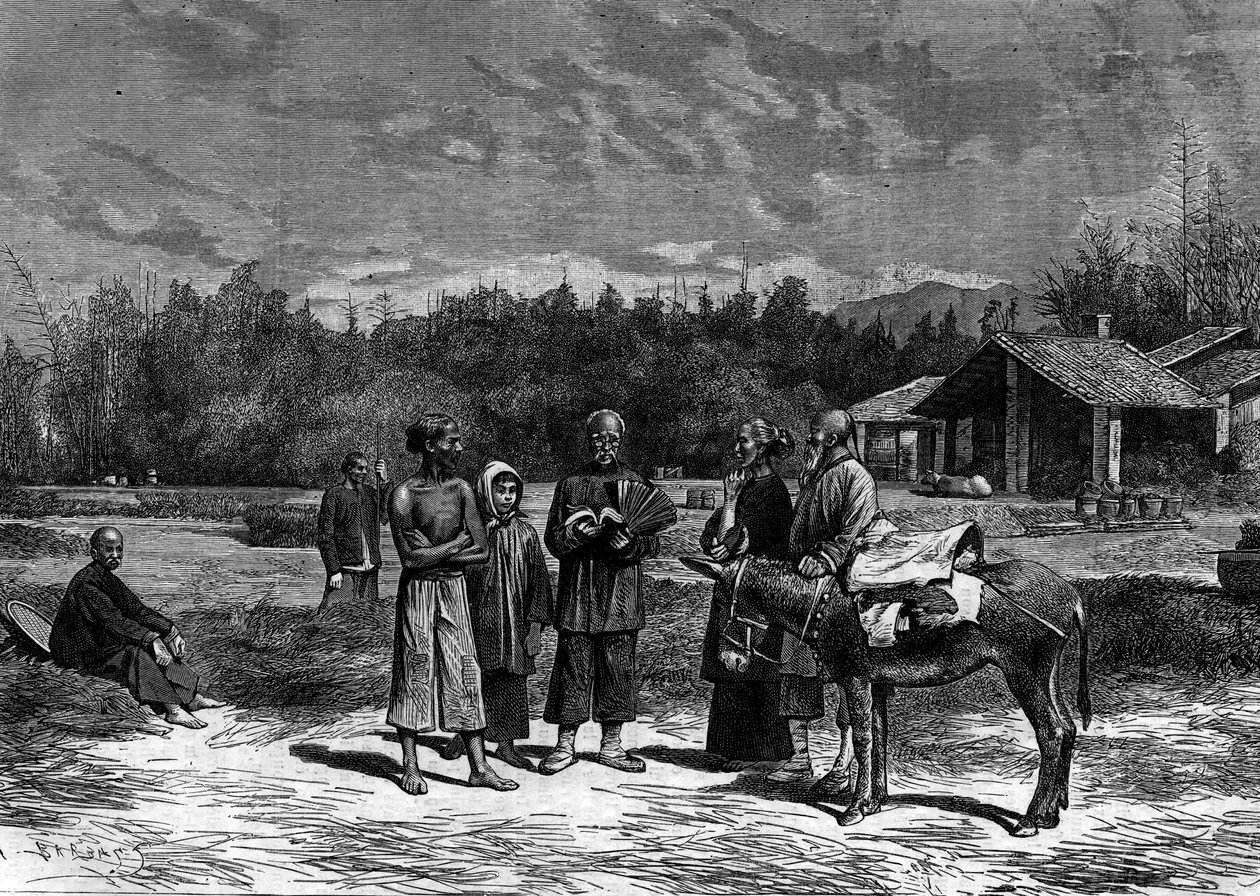 O Império Chinês: camponeses das províncias meridionais da China. Gravura no "Le Journal de la jeunesse". de French School