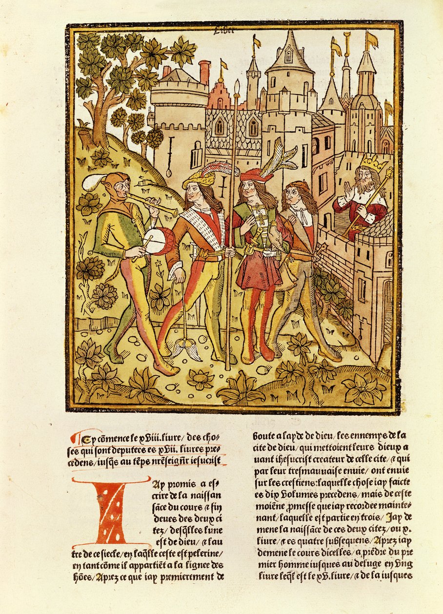 A cidade de Deus e a cidade deste século, de La Cité de Dieu, 1486-87 (xilogravura) de French School