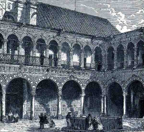 O Claustro do Convento de La Merced, México, das Antigas Cidades do Novo Mundo, de Claude-Joseph-Desire Charnay, pub. 1887 de French School