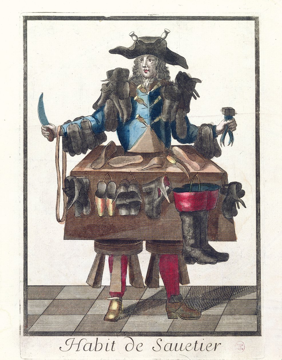 The Cobbler, um figurino alegórico, depois de uma imagem gravada por um membro da família Larmessin, c.1640-84 de French School