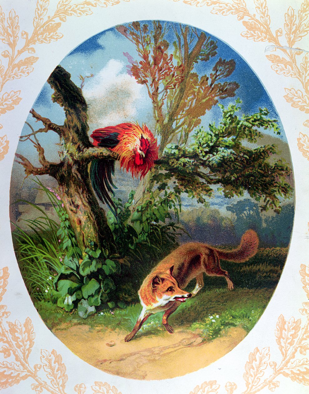 O Galo e a Raposa, ilustração após a fábula de Jean de la Fontaine (1621-95) c.1860-80 de French School