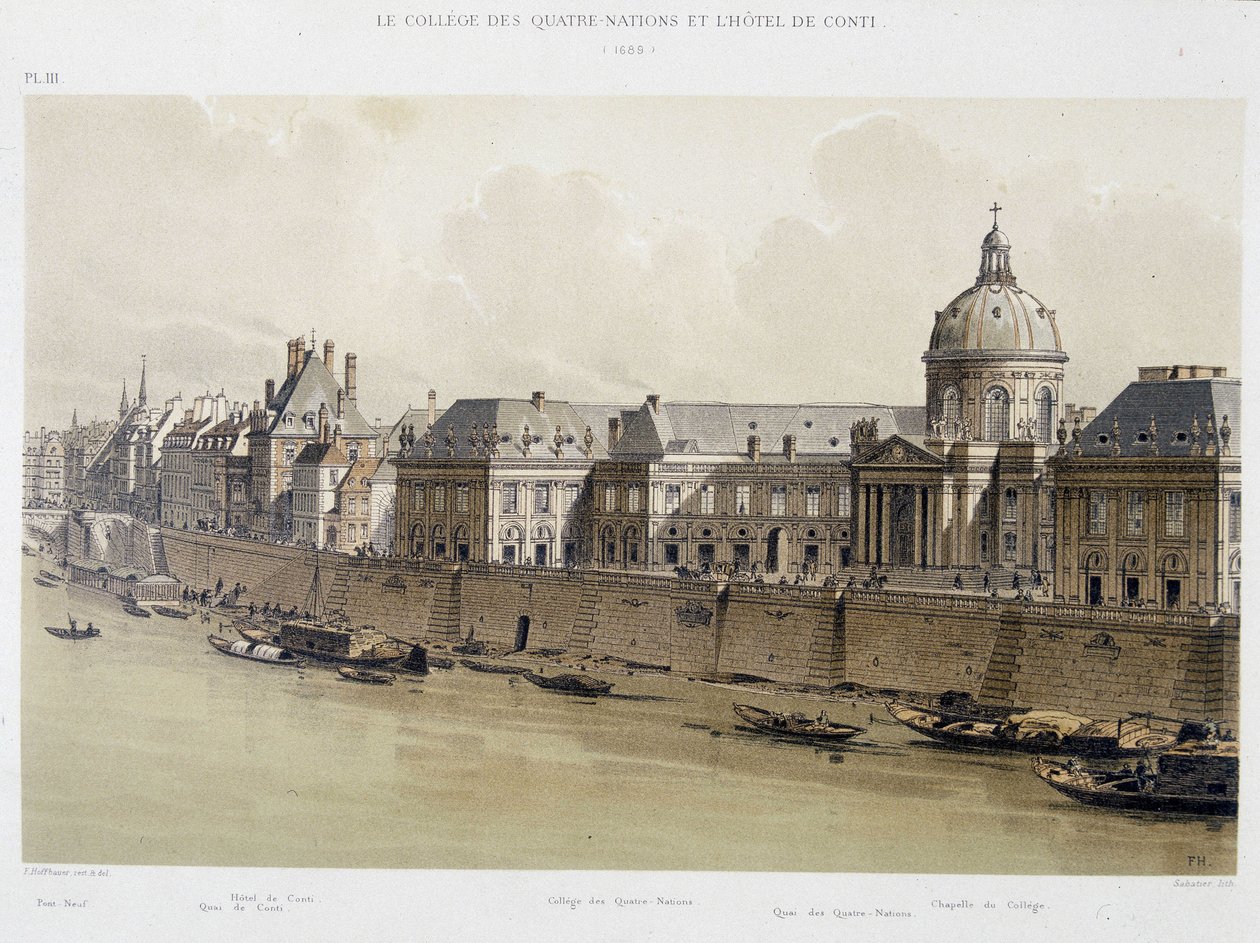 O Colégio das Quatro Nações e o Hotel Conti em 1689 - em "Paris através dos tempos", final do século XIX de French School