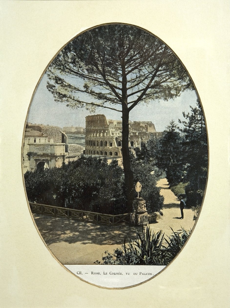 O Coliseu visto do monte Palatino, em Roma (foto colorida) de French School