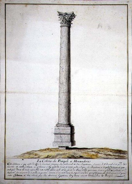 A Coluna de Pompeia em Alexandria, c.1700 (caneta e tinta e aguarela sobre papel) de French School