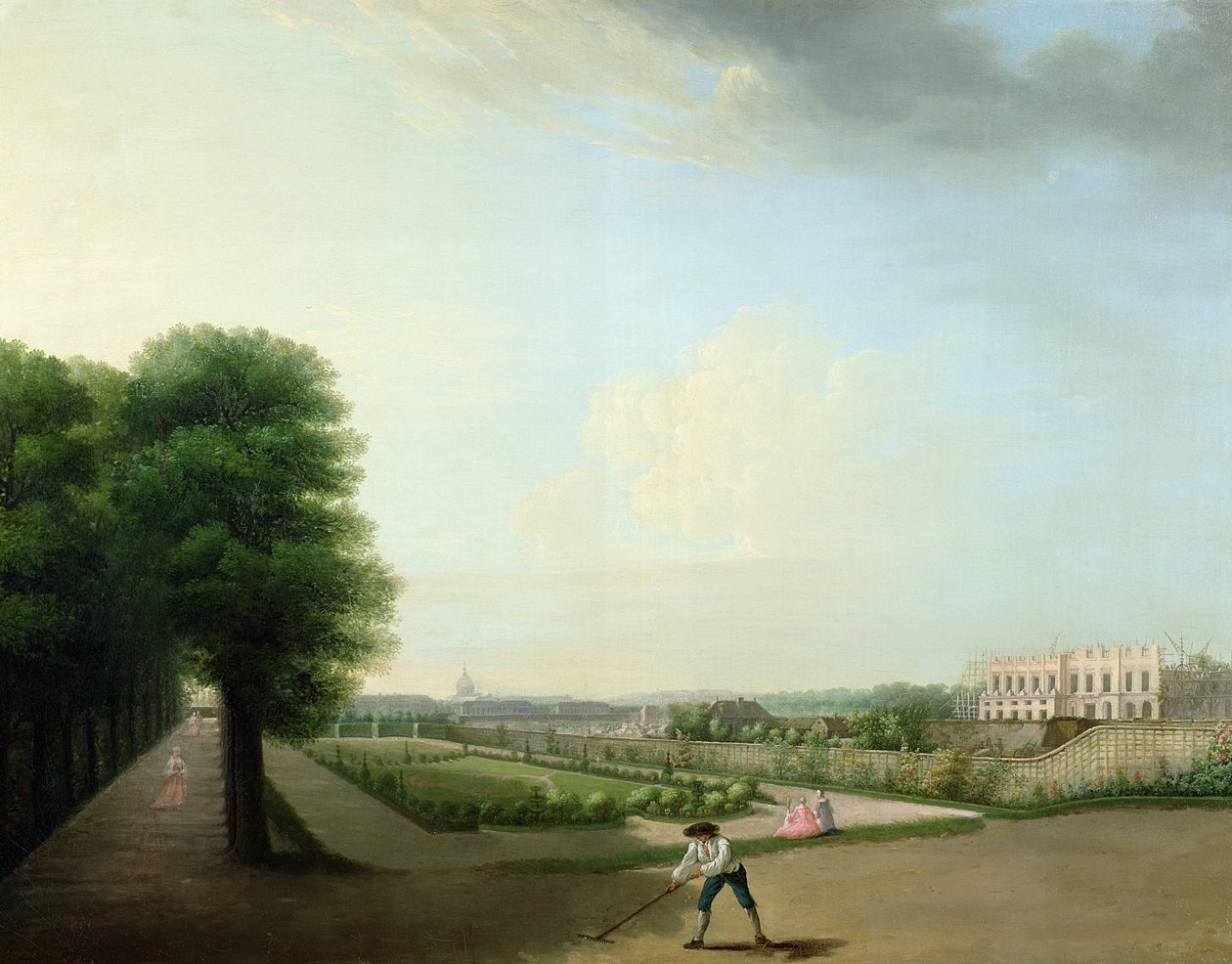 A construção da Place Louis XV do jardim do Hotel de Resnel, c.1760 de French School