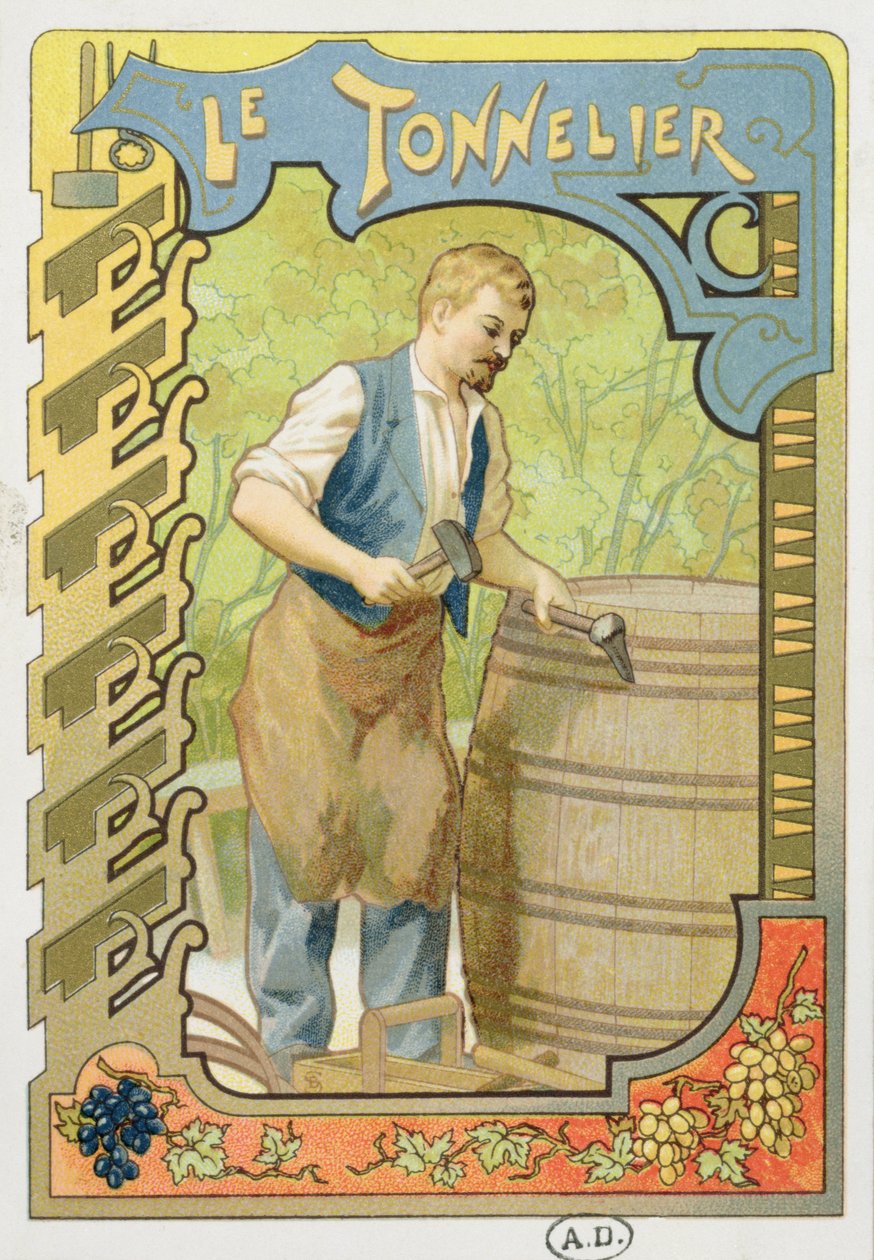 O Cooper, ilustração de um livro sobre o artesanato, c.1899 de French School