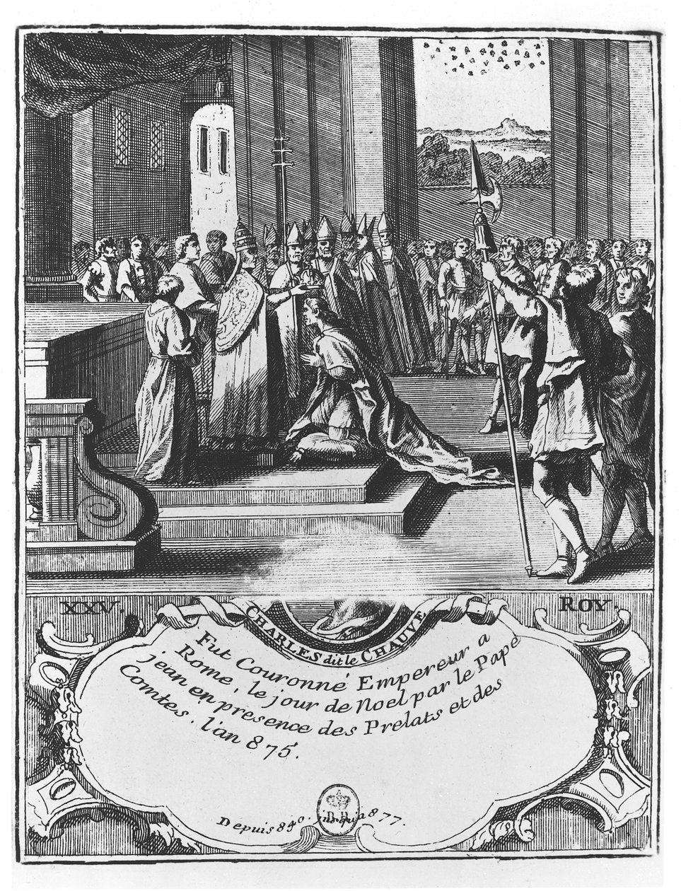 A Coroação de Carlos o Careca em 875 (gravura) de French School