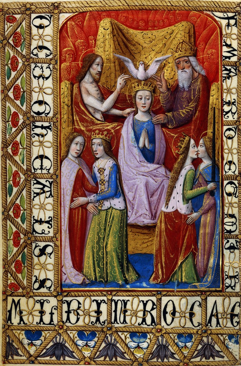 A coroação da Virgem pela Santíssima Trindade, c.1500 de French School