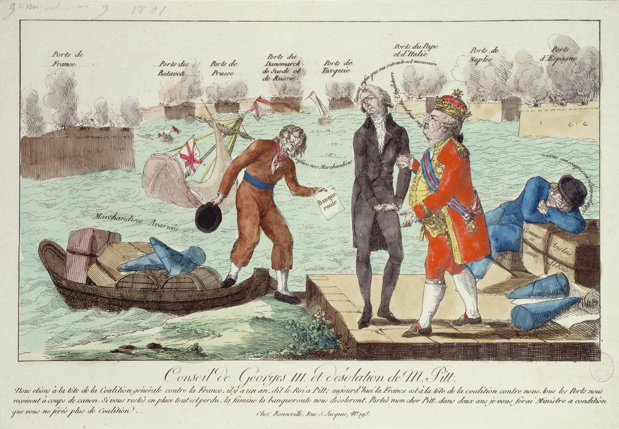O Concílio de George III (1738-1820) e a Desolação de William Pitt (1759-1806), o Jovem, 1801 de French School