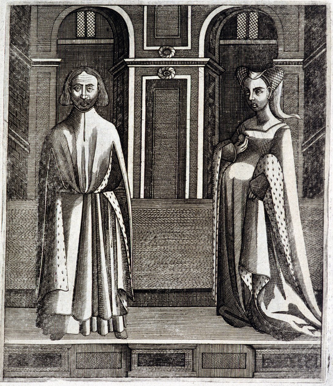 O Conde de Poitiers e Toulouse Alphonse (1220-1271) e sua esposa Jeanne (filha de Raymond VII) (1220-1271) - in "Histoire des counts de Toulouse" de Guillaume de Catel, Toulouse de French School