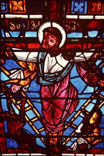 A Crucificação de São Pedro, da Janela da Crucificação, 1150-70 de French School