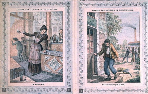 The Dangers of Alcoholism, capa de um livro de exercícios escolares. c.1900 (cor litho) de French School