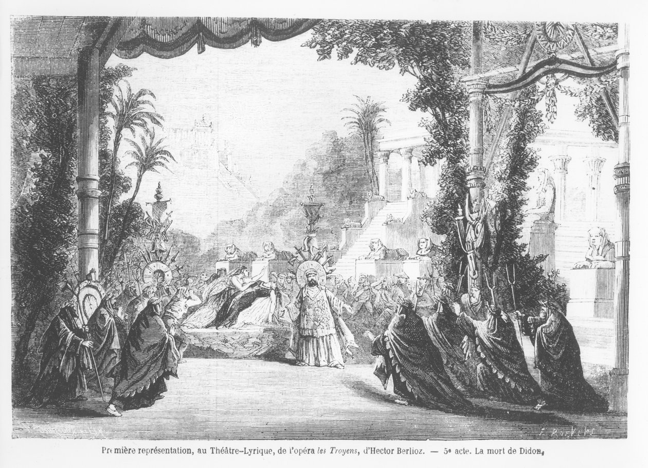 A morte do Dido, primeira performance de Os Troianos por Hector Berlioz (1803-69) no Teatro Lyrique, Paris, de The Illustrious World, 14 de novembro de 1863 de French School