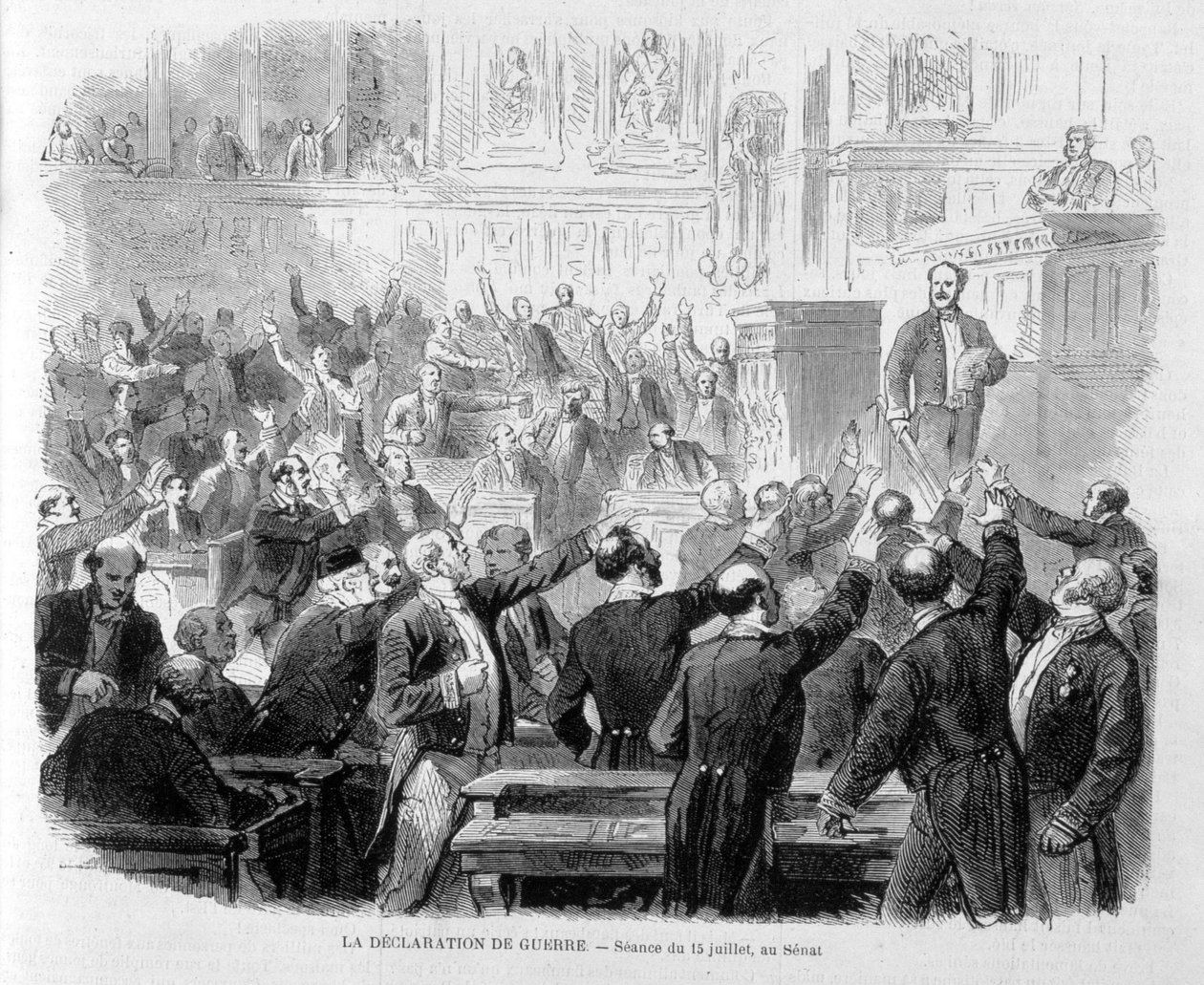 A Declaração de Guerra de 1870: Sessão de 15 de julho no Senado - no "Le Monde Illustré". de French School