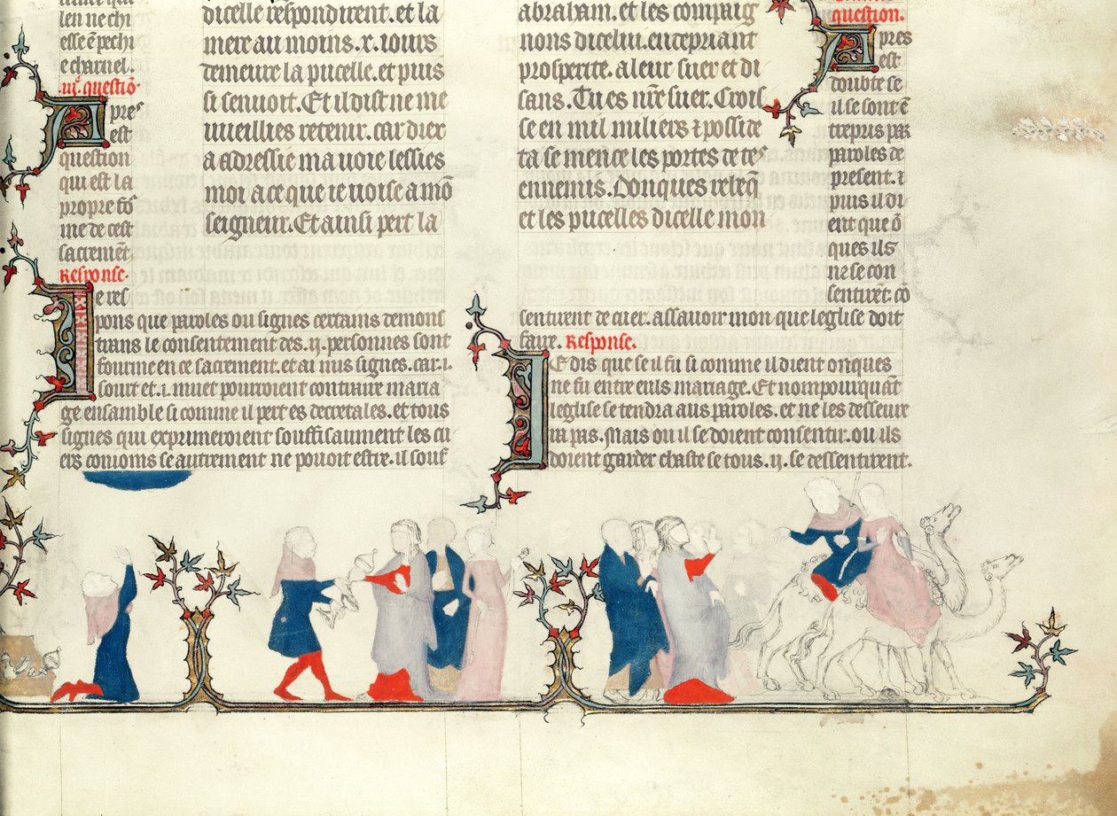 A partida de Rebecca com Eliezer, da Bíblia de Jean de Sy, c.1355 de French School