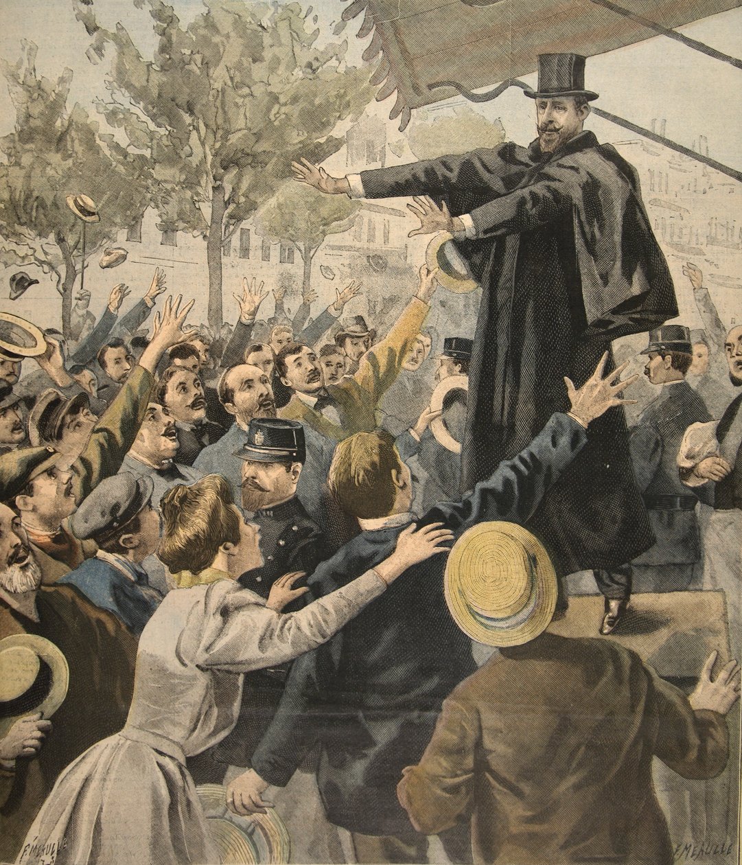 A reunião de Deroulede: na saída, ilustração de Le Petit Journal: Suplemento illustre, 9 de outubro de 1898 de French School