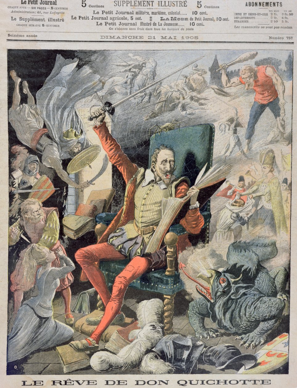 O sonho de Dom Quixote, ilustração da capa do Le Petit Journal, 21 de maio de 1905 de French School