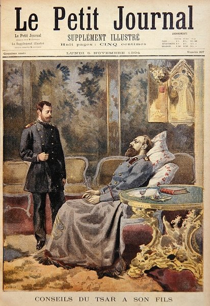 O czar Alexandre III dá conselhos ao seu filho, o czarevitch Nicholas de French School