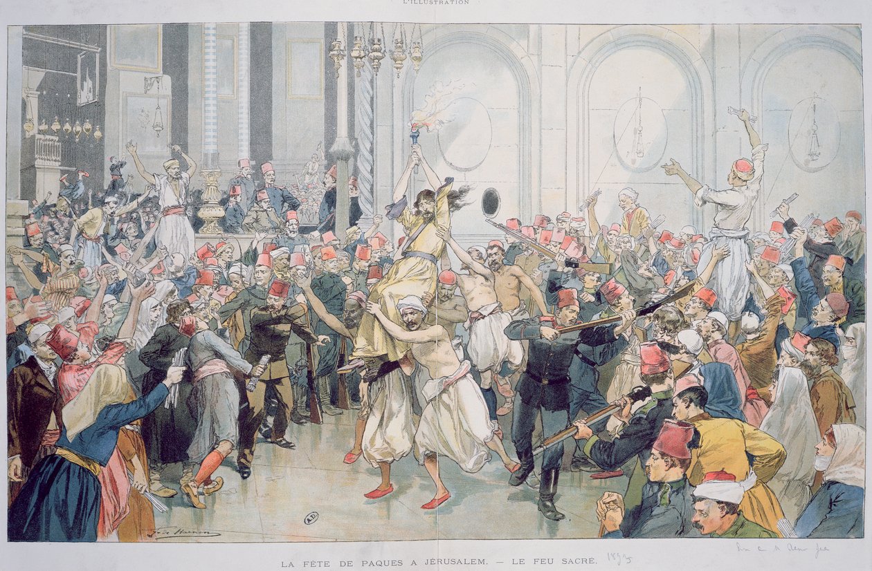 A Procissão da Páscoa do Fogo Sagrado em Jerusalém, 1895 de French School
