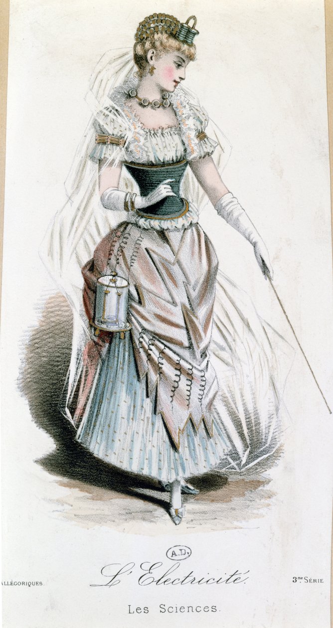 A fada da eletricidade, fantasia para uma bola de fantasia com bateria, c.1885 de French School