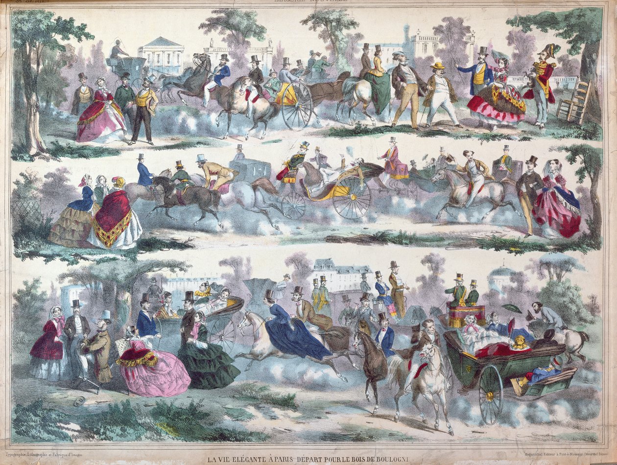 A vida elegante em Paris - partindo para o Bois de Boulogne, c.1860 de French School