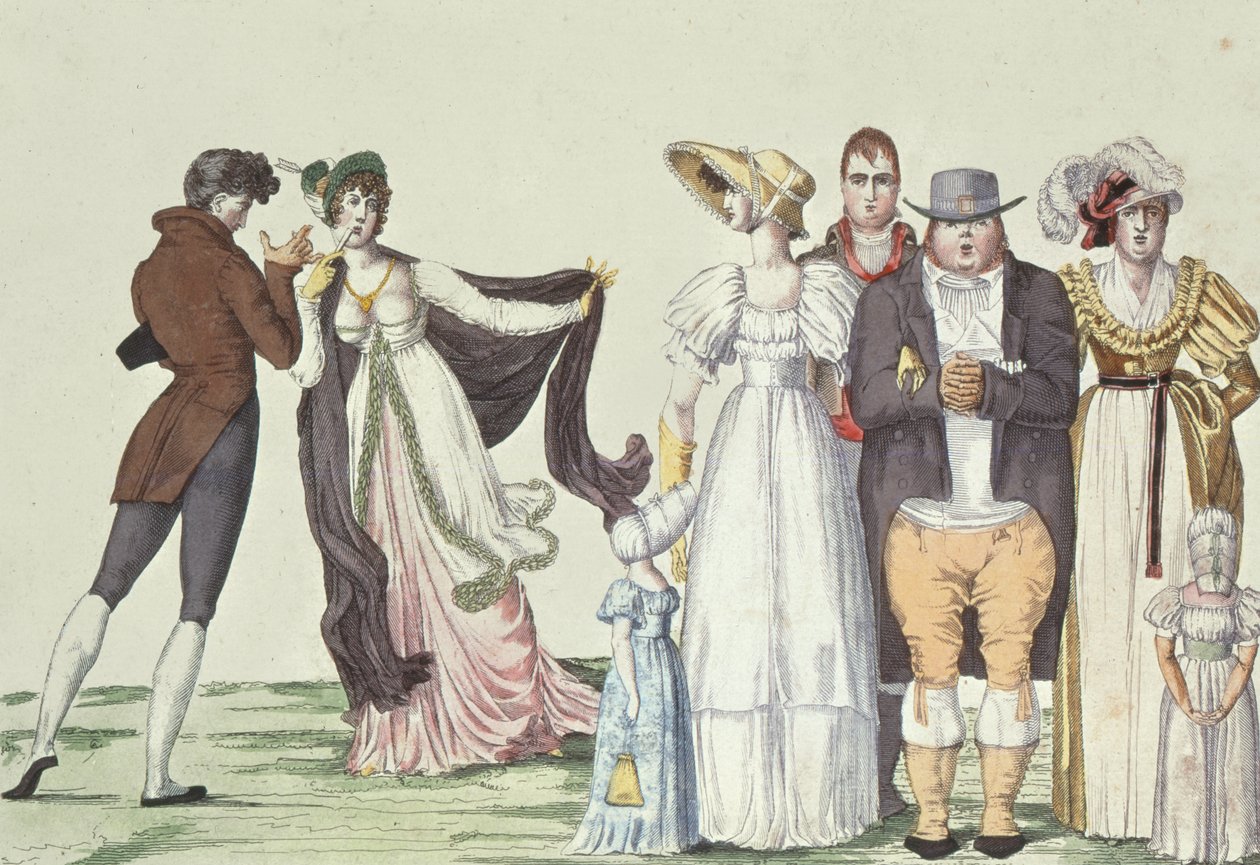 A família inglesa em Paris, ilustração do Le Supreme Bon Ton, c.1815 de French School