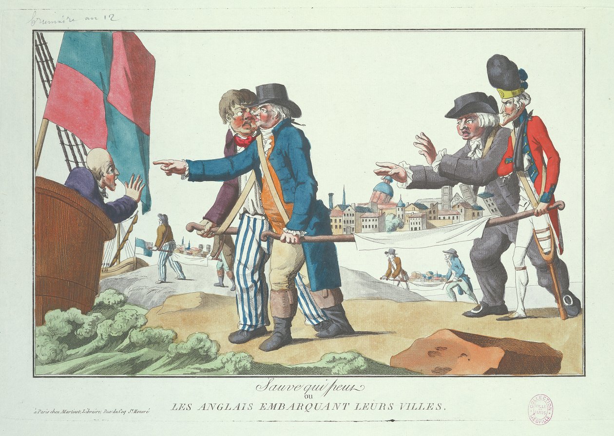 Os ingleses embarcando em suas cidades, novembro de 1803 de French School