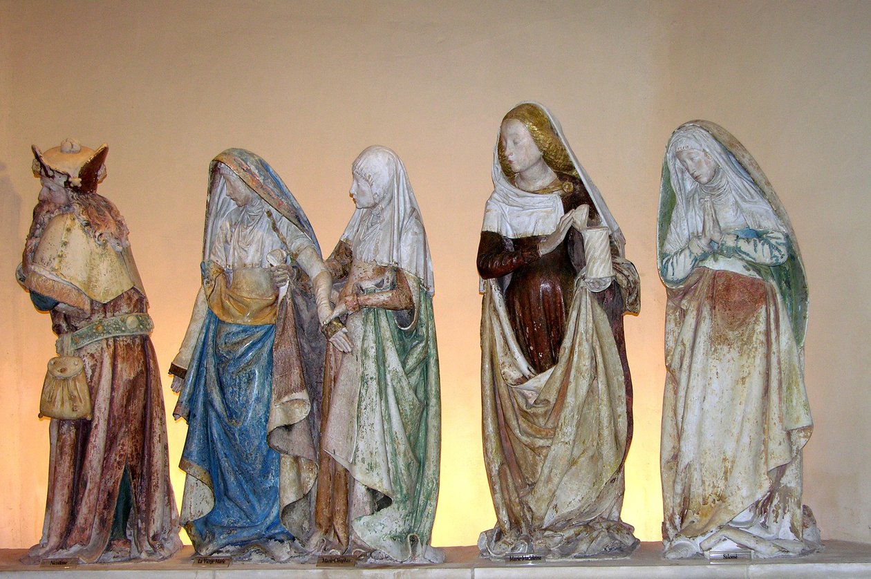 O Entombment, 1490 (pedra pintada) (detalhe) de French School