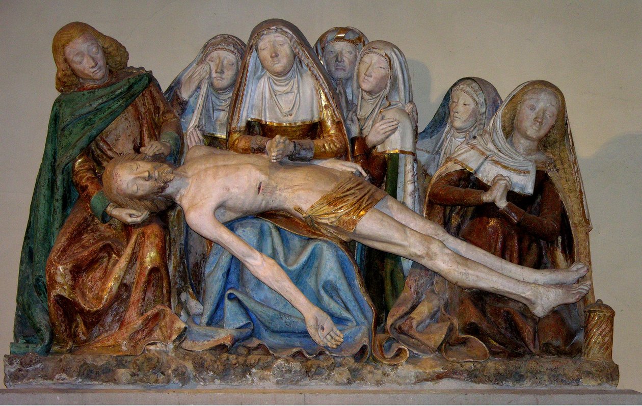 O Entombment, 1490 (pedra pintada) (detalhe) de French School