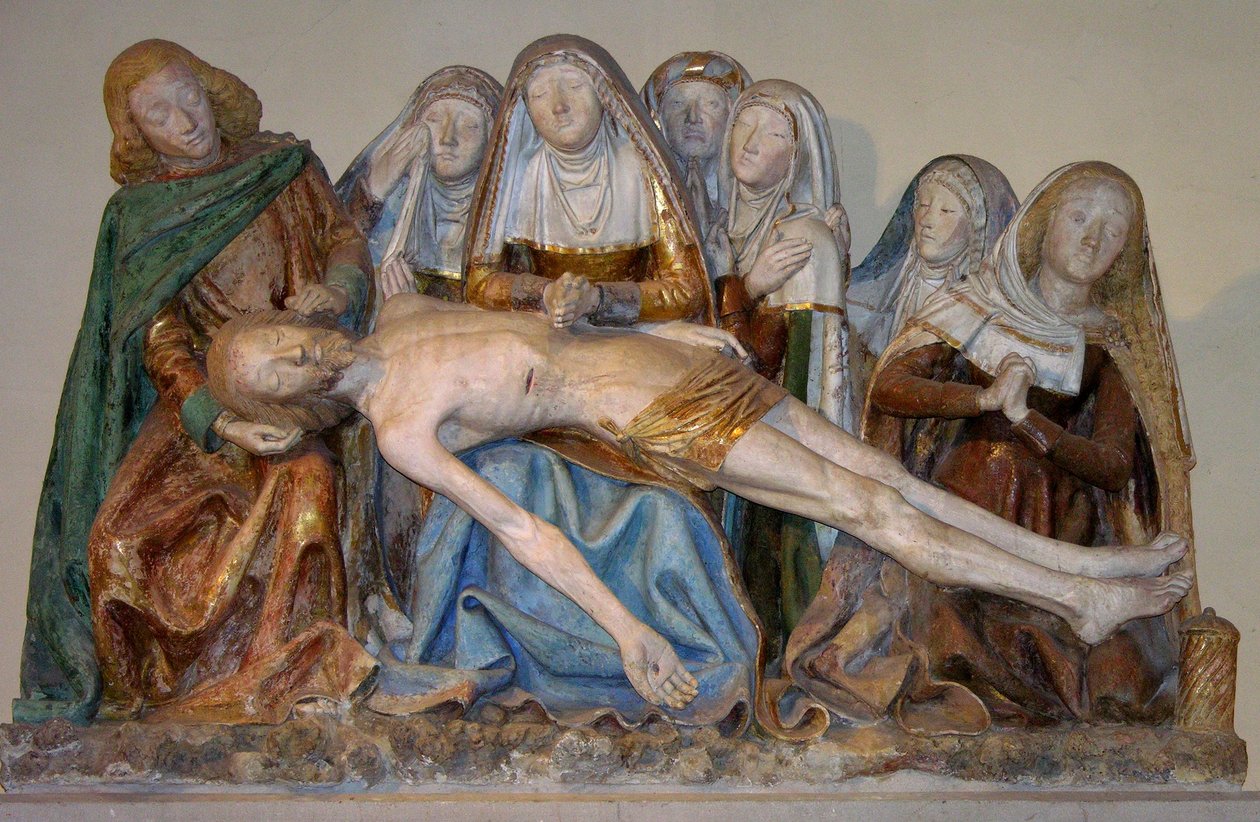 O Entombment, 1490 (pedra pintada) (detalhe) de French School