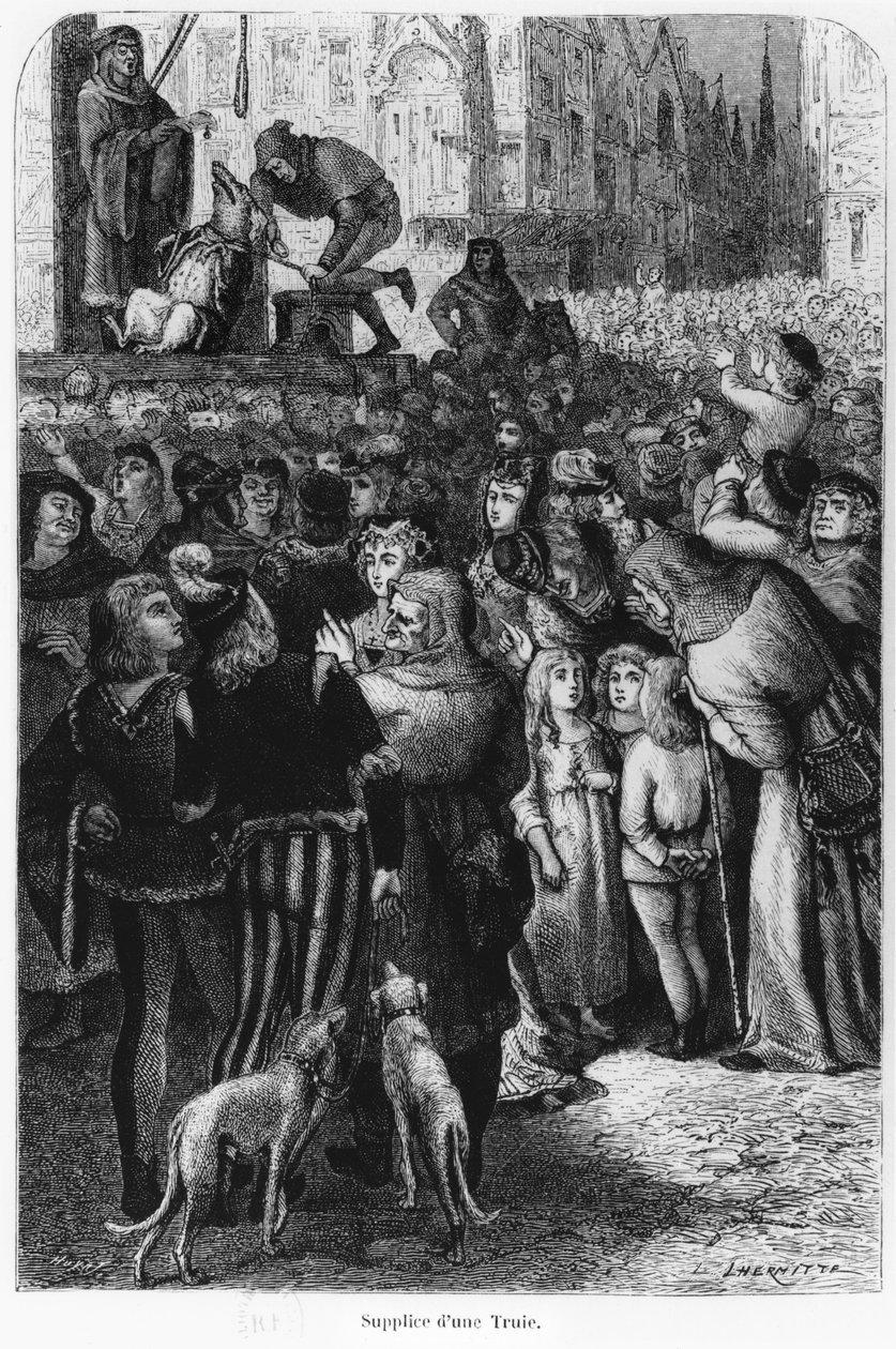 A execução da porca de Falaise, ilustração de O homem e a fera de A. Mangin, 1872 de French School