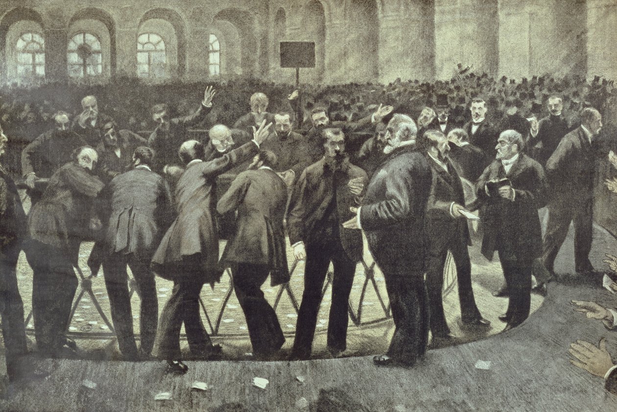 O famoso lixo na Bolsa de Paris, c.1885 de French School