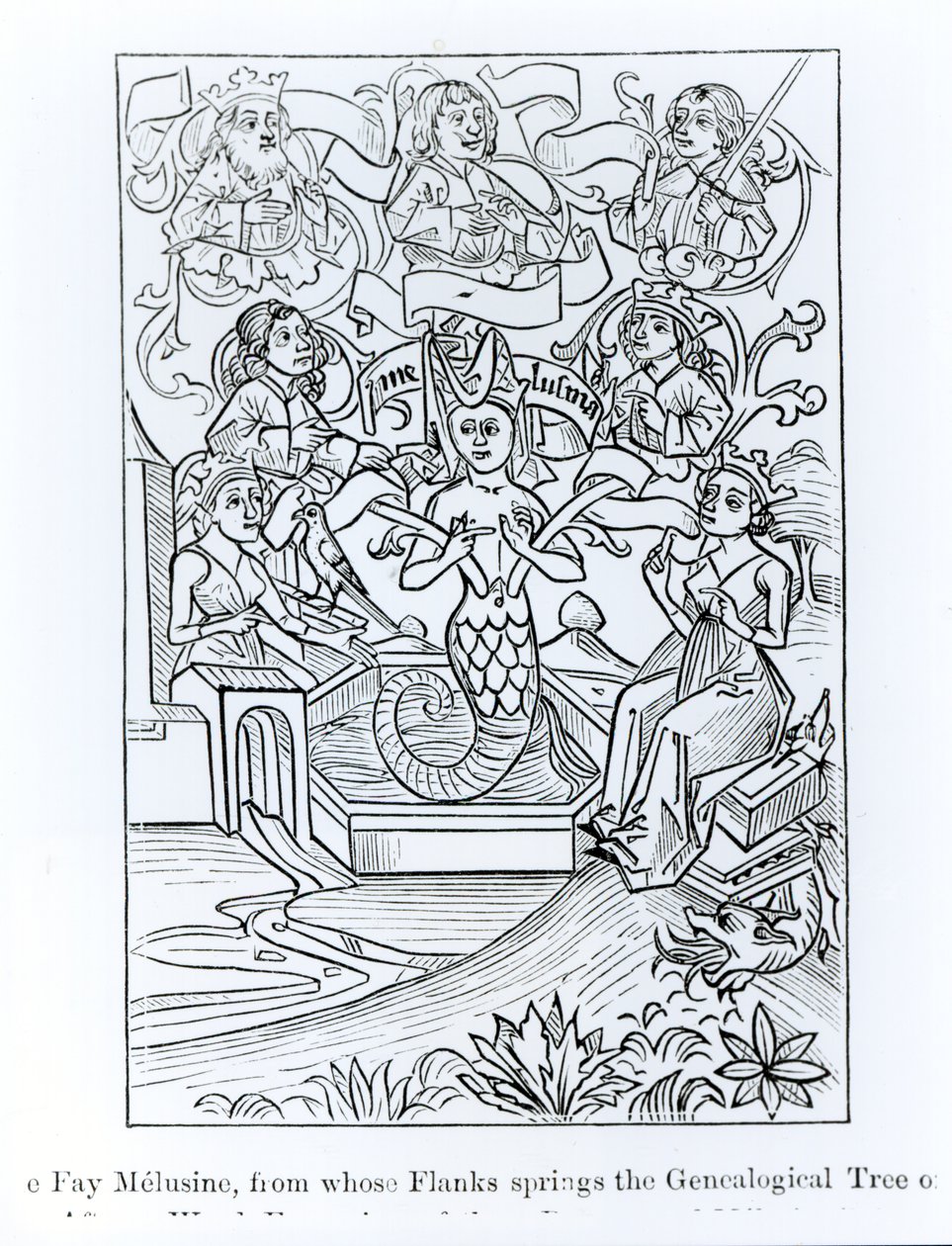 A Fey Melusine, de cujos flancos brota a Árvore Genealógica dos Reis e Imperadores, ilustração da Ciência e Literatura da Idade Média e do Renascimento, escrita e gravada por Paul Lacr de French School