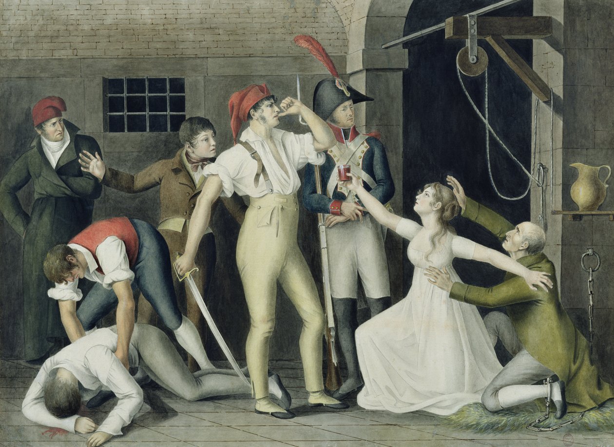 A Devoção Filial e Heróica de Madamemoiselle de Sombreuil em setembro de 1792, c. 1800 (caneta e tinta, wc e guache sobre papel) de French School