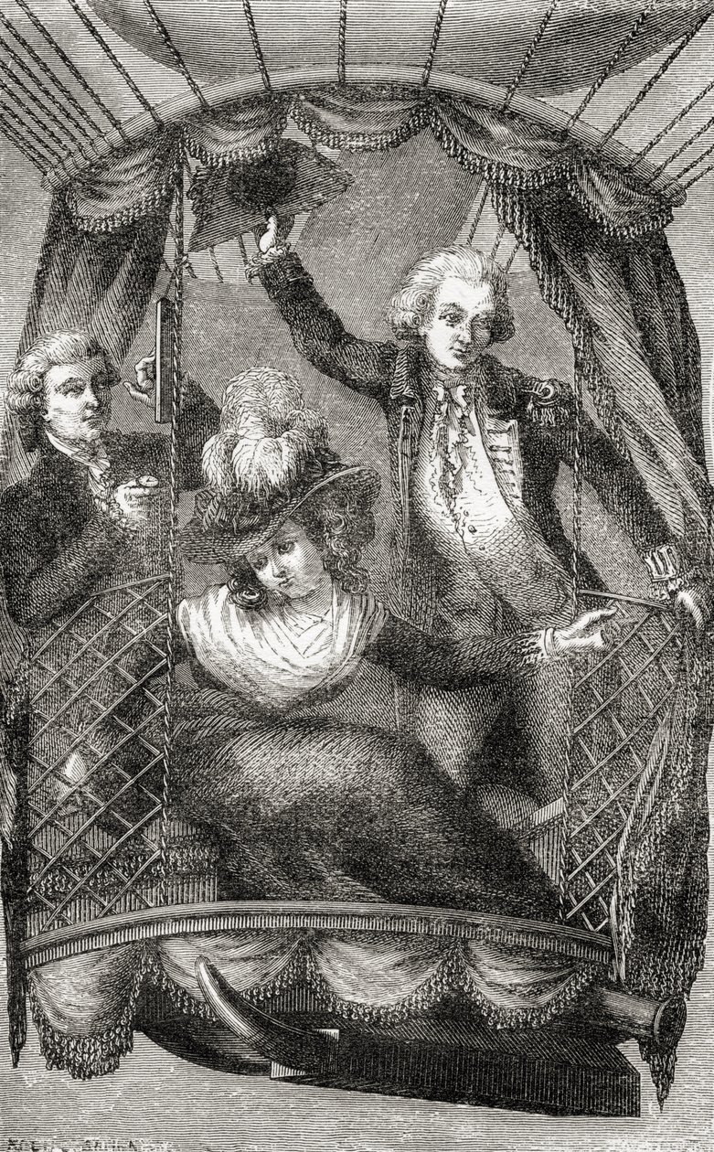 A Primeira Ascensão Balão na Inglaterra, 15 de setembro de 1784, de "Maravilhosas Subidas Balão ou a Conquista dos Céus", por Fulgence Marion, publicado em c.1870 (lito) de French School