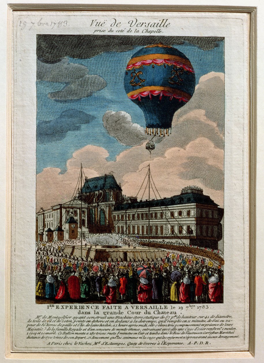 O primeiro experimento de balonismo no Chateau de Versailles, 19 de setembro de 1783 de French School