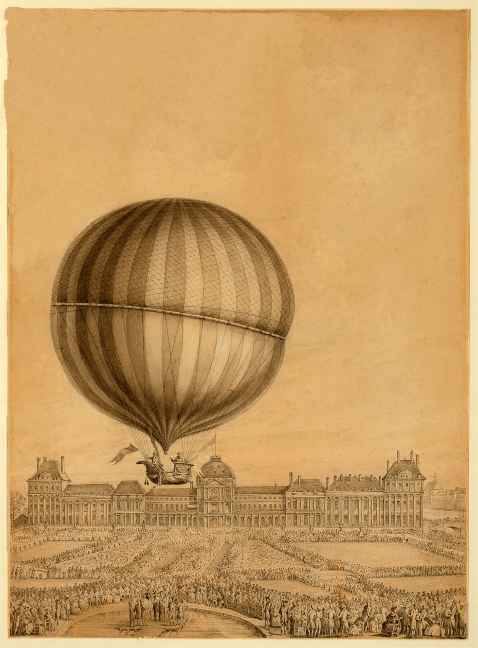 O Primeiro Voo de Balão de Gás Tripulado, 1º de dezembro de 1783, c.1783 de French School