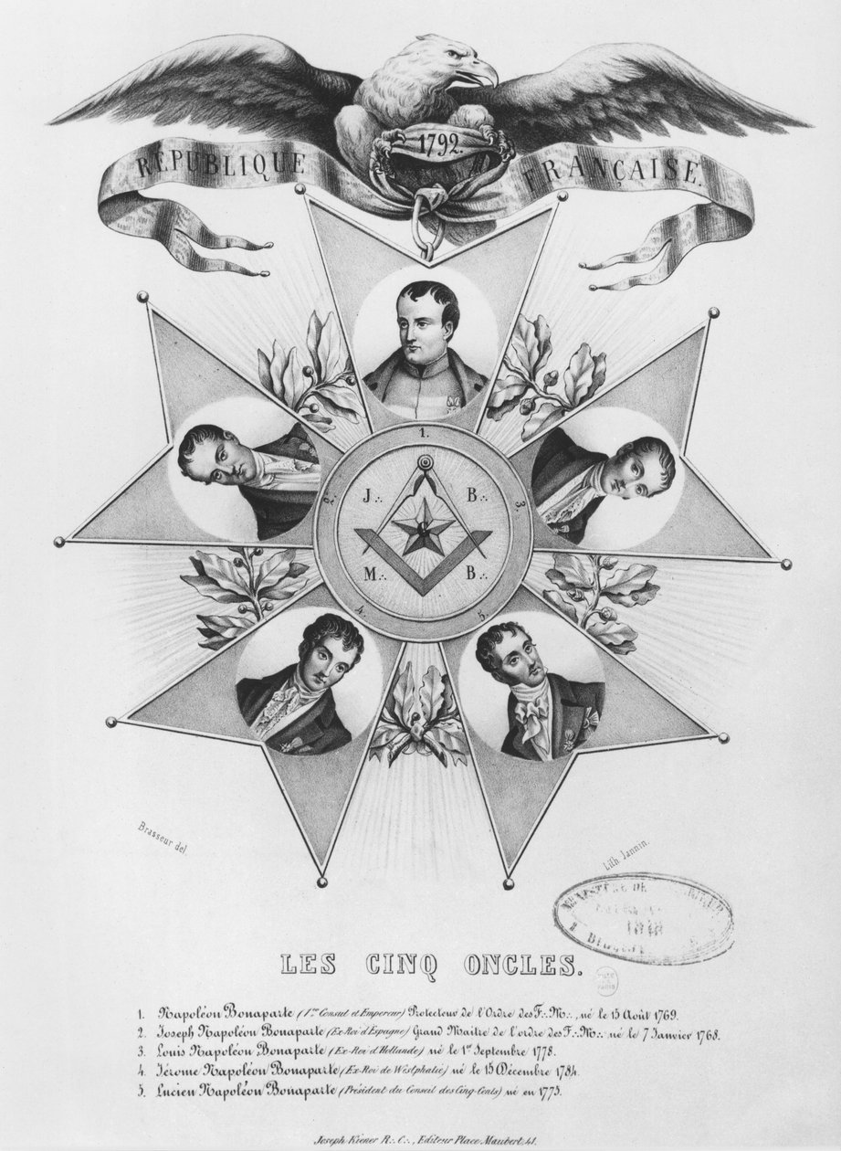 Os cinco tios da Maçonaria, 1848 de French School