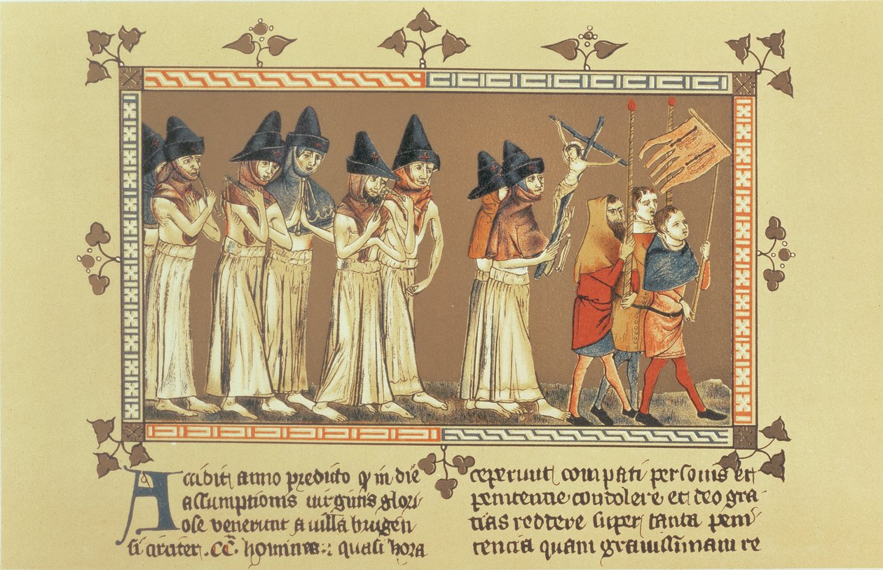 Os Flagelantes no Doornik em 1349, cópia de uma miniatura do Chronicle of Aegidius Li Muisisis de French School