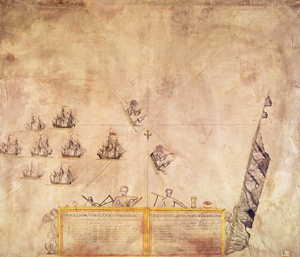 A Frota da Companhia das Índias Holandesas ao largo de Santa Helena, 1746 de French School
