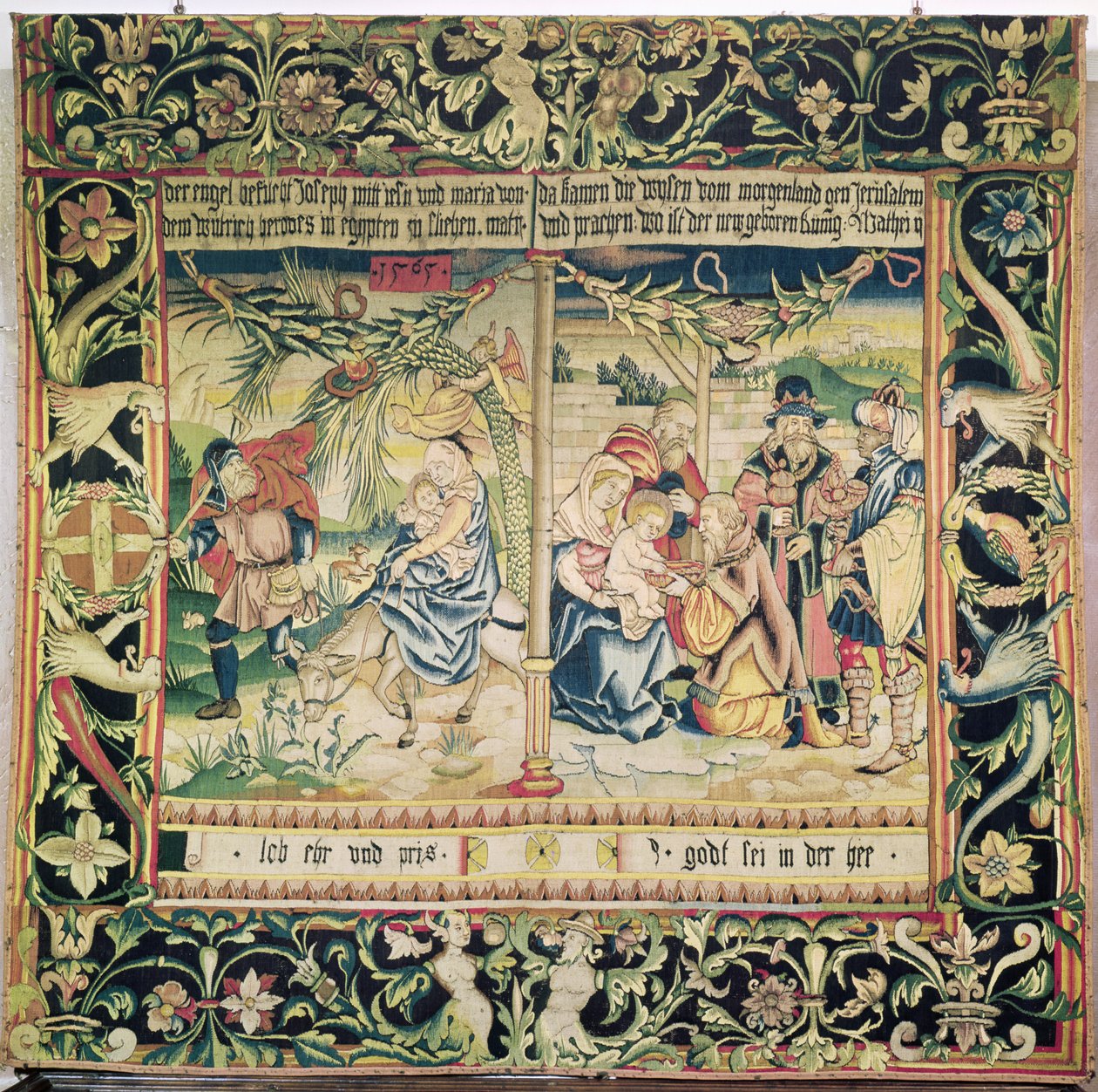 A fuga para o Egito e a adoração dos Magos, 1565 de French School