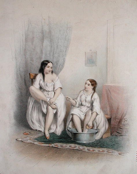 O Banho do Pé, meados do século XIX (cor litho) de French School