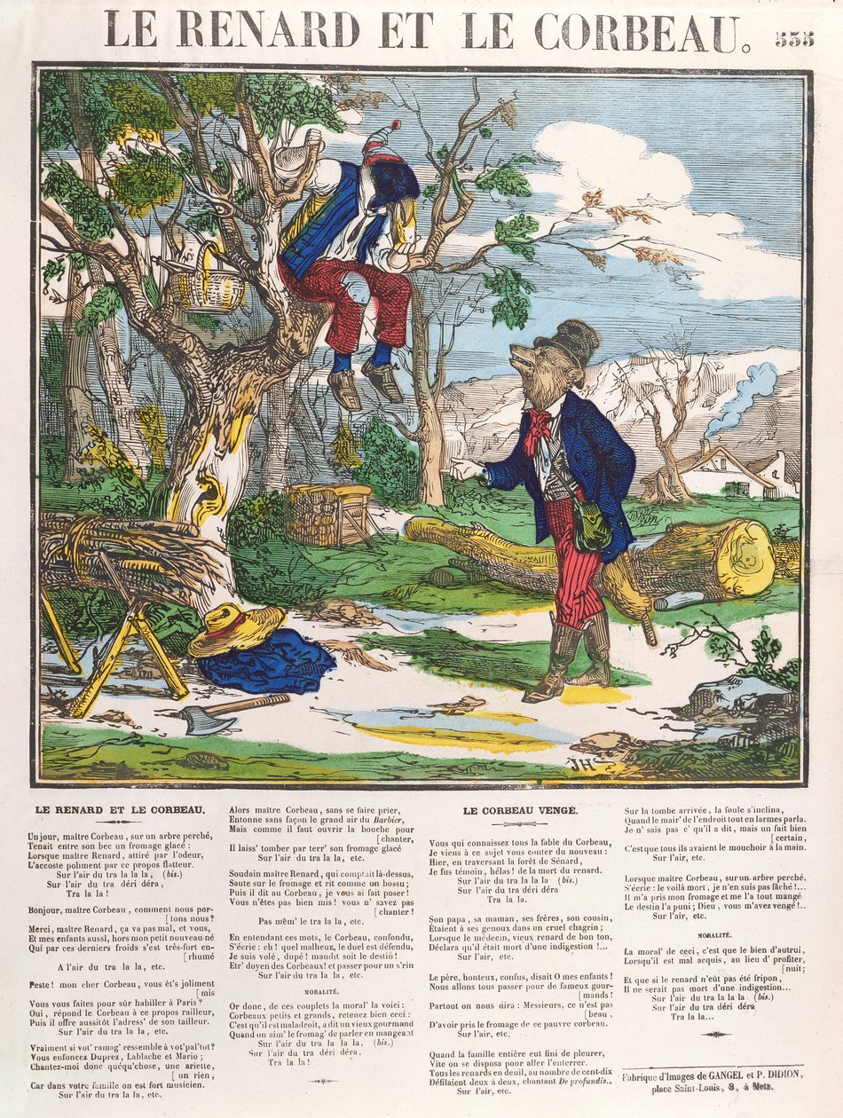 The Fox and the Crow, c.1840 (gravura colorida) de French School