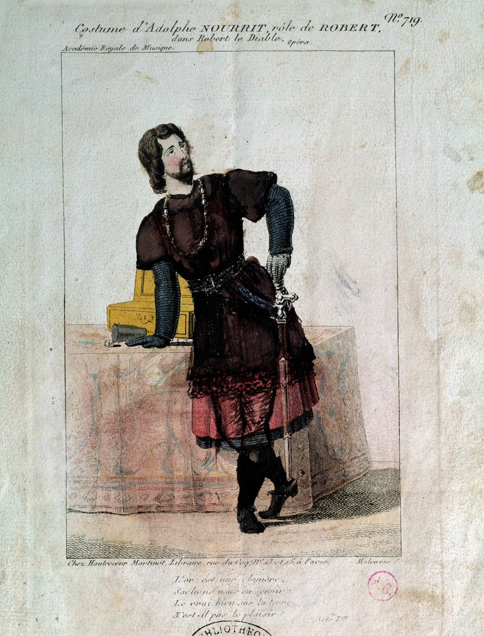 O tenor francês Adolphe Nourrit (1802-1839) no papel de Robert no "Robert le diable" do século XIX. Paris, Biblioteca da Ópera de French School